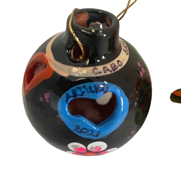 Handcrafted Cabo San Lucas Ceramic Ornament Trio With Bright Floral Designs  3" - Picture 11 of 13